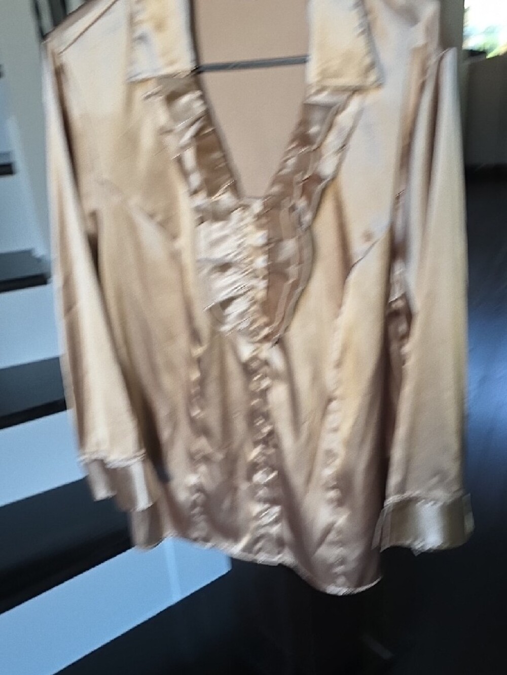 Cato Shimmery Gold Ruffle-Front Satin Blouse - Picture 13 of 13